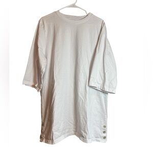 Junonia White 2X Cotton 3/4 Sleeve Tunic Top Side Button Detail